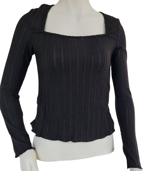 Black Long Sleeve Top with Square Neck – Simple Women’s Knit Top NZ, New Zealand, Strylez App Virtual Try-On