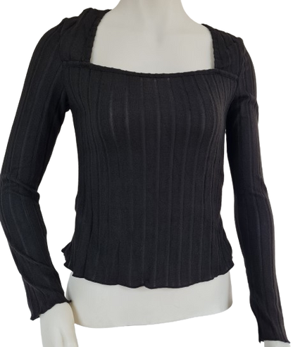 Simple long sleeve black top with a square neck