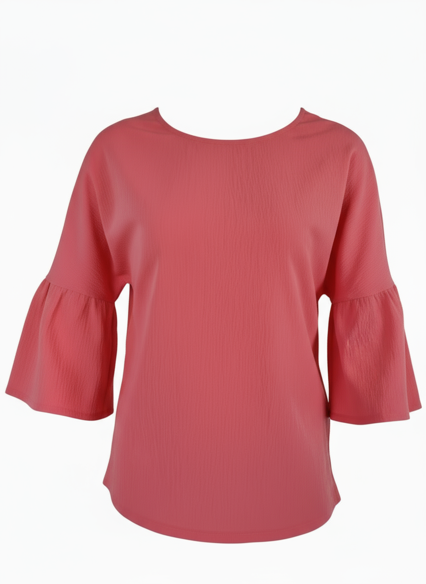 Solid Flare Sleeve Blouse in stunning watermelon pink