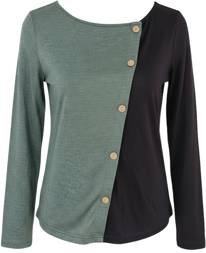 Soft, breathable long sleeve top with decorative buttons