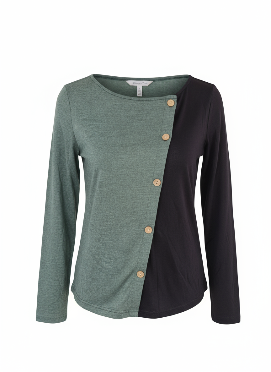 Soft, breathable long sleeve top with decorative buttons
